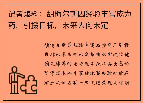 记者爆料：胡梅尔斯因经验丰富成为药厂引援目标，未来去向未定