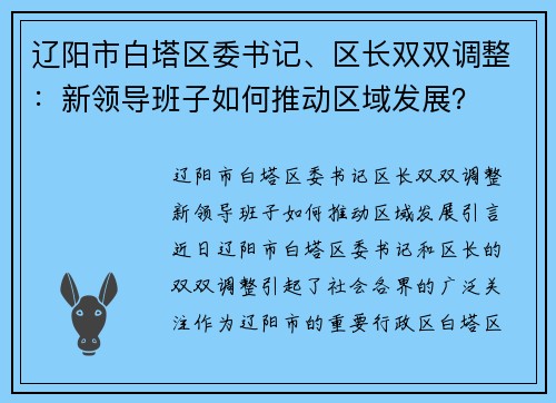 辽阳市白塔区委书记、区长双双调整：新领导班子如何推动区域发展？