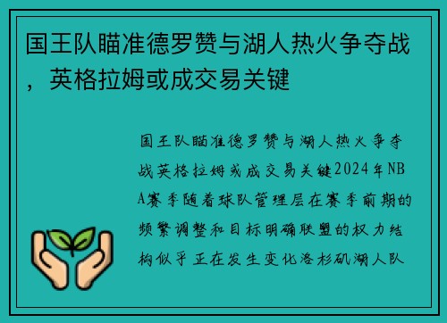 国王队瞄准德罗赞与湖人热火争夺战，英格拉姆或成交易关键