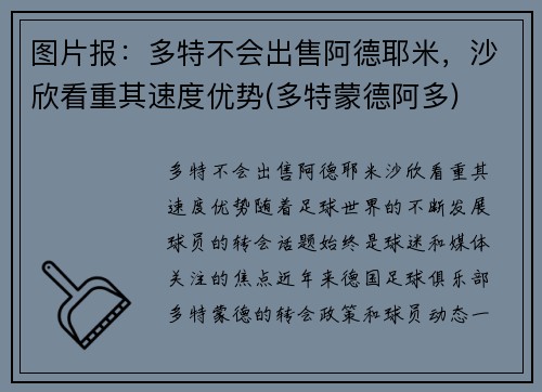 图片报：多特不会出售阿德耶米，沙欣看重其速度优势(多特蒙德阿多)