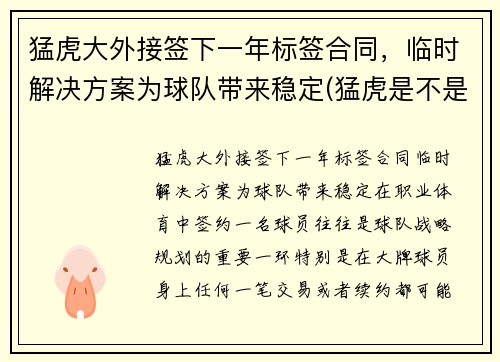 猛虎大外接签下一年标签合同，临时解决方案为球队带来稳定(猛虎是不是nba球队)